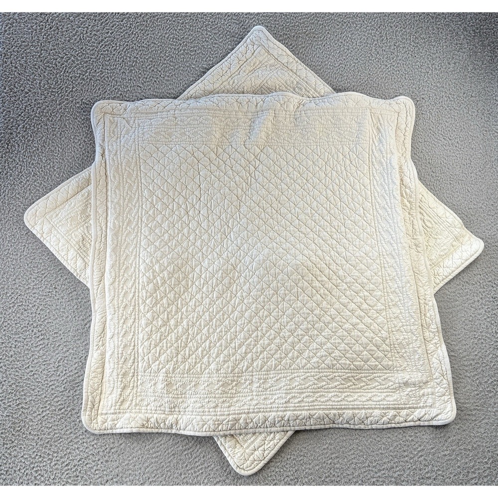 Pine Cone Hill Matelasse Euro Shams 26x26 Quilted Ivory Geometric Diamond Border